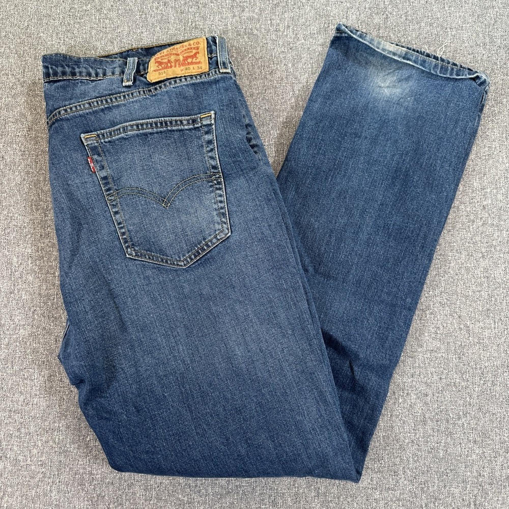 Levis 514 Mens Jeans 40x34 Blue Straight Fit Denim Pants Distressed Fade